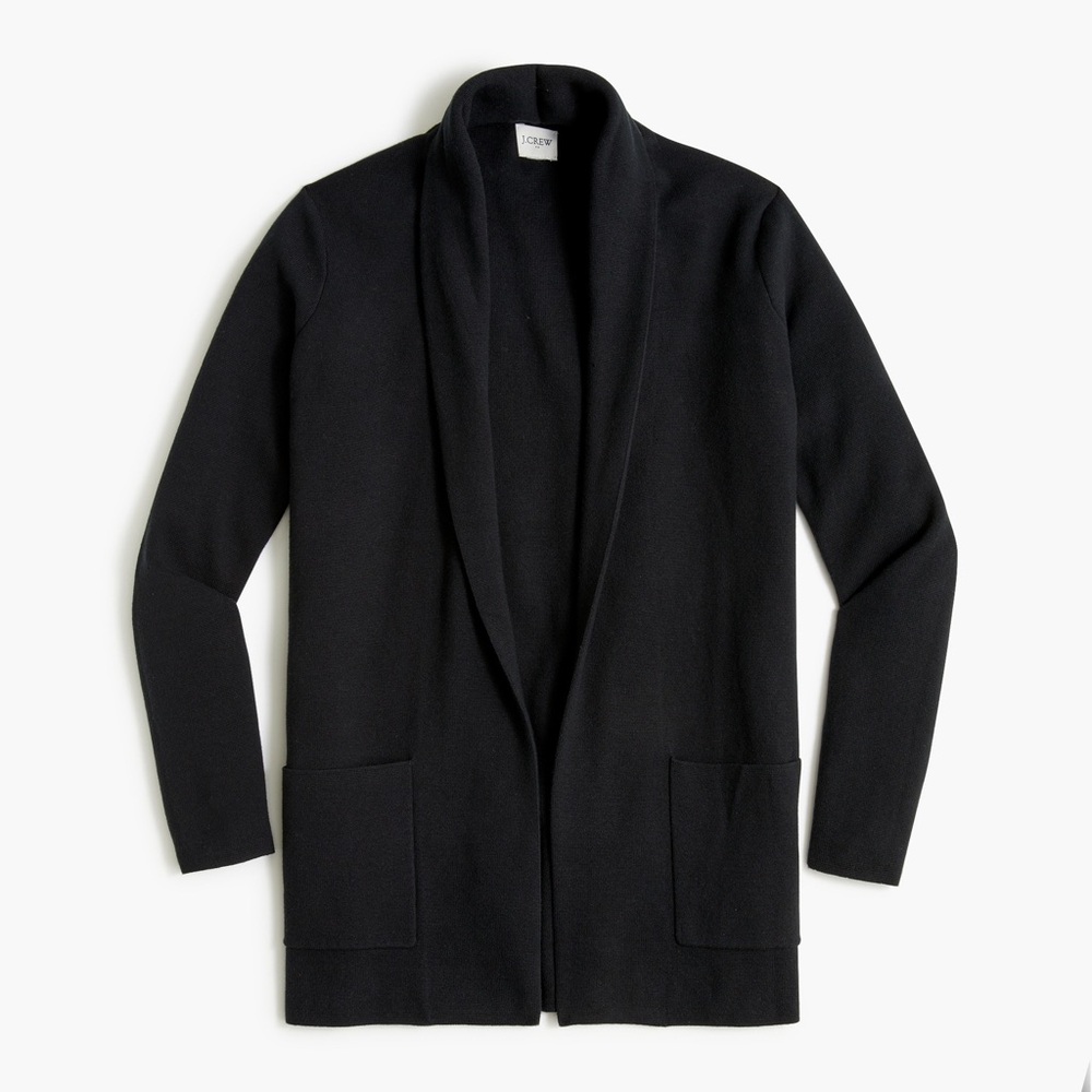 JCREW Chelsea Black Shawl Collar Open Front Sweater Blazer BA866 XS